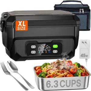 Heated Lunch Box for Men, Electric Lunch Box for Adults, 6.3 Cup Portable Food Warmer, 24000mAh Rechargeable Self Heating Food Heater for Truck Driver Traveler Office Worker