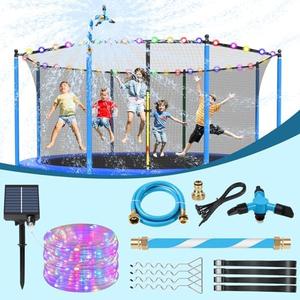 Lyromix Trampoline Accessories Kit, Trampoline Sprinkler, 50FT Solar Trampoline Lights and Trampoline Stakes, Non-Damaging to Net, Features 8 Light Modes, Compatible with 8 10 12 14 15 16FT Trampoline