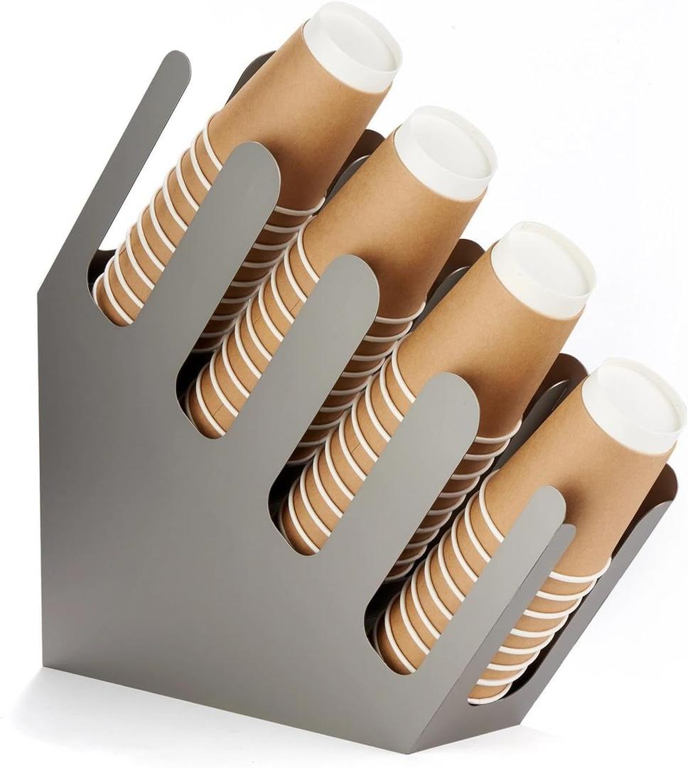 CURTA Stainless Steel Disposable Paper Cup Dispenser, Lid Dispenser 4 Compartment Coffee Cup and Lid Storage Organizer for Countertop Bar, Beverage Cup, Kitchen, Breakroom Restaurant