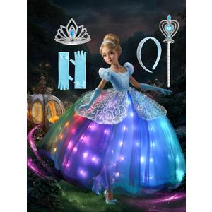 Princess Dress Up Clothes, Syncs with Music, App-Control, RGB LED Light Up Princess Dress for Girls with Accessories (3T)