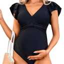 Blooming Jelly Maternity Swimsuit One Piece Tummy Control Bathing Suit 2025 Modest Swim Suit Cute Pregnancy Swimming Suits (Maternity Black,Medium)