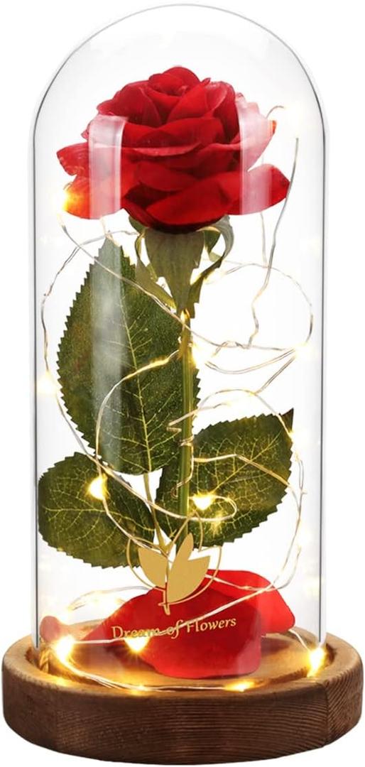 Valentines Day Gifts for Her,Beauty and The Beast Rose in Glass Dome,Lasts Forever Red Rose with LED Lights,Gifts for Women,Mom,Wife,Anniversary,Birthday, Wedding Home Decor