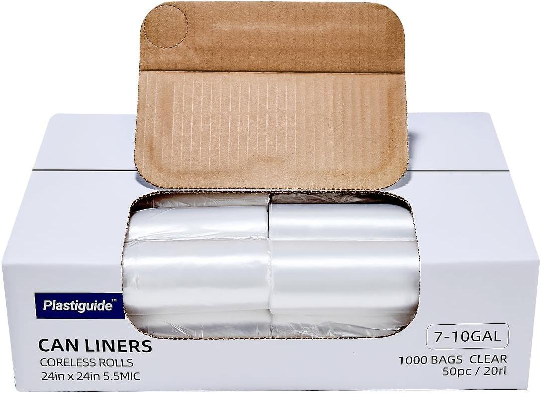 7-10 Gallon Clear Garbage Can Liners, 24'' x 24'', Wholesale 1000 Count, High Density Garbage Bags for Office, Bathroom, Commercial and Industrial Use