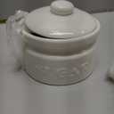 Gomakren Sugar Bowl with Lid and Spoon, Sugar Container Sugar Dish 10oz, Ceramic Sugar Jar for Coffee Bar, Kitchen, Countertop - Modern Farmhouse Kitchen Christmas Decor, White