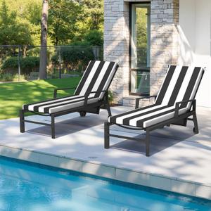 Crestlive Products Outdoor Chaise Lounge Cushions , Water Resistant Fade Resistant Patio Furniture Lounge Chair Cushion,80" L x 23" W, Stripe Black+White, 80X23