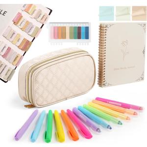 BellaHold Bible Study Kit for Women  30PCS Bible Journaling Supplies, 7 Bible Accessories, No-Bleed Highlighters, Bible Tabs, Large Pencil Case, Christian Gift (Beige-New)