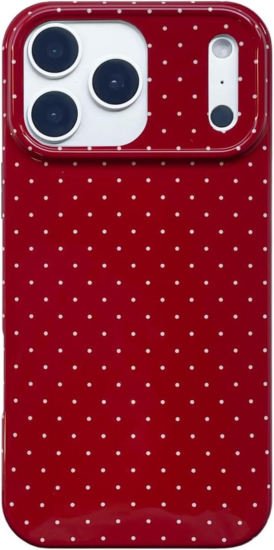 Vintage Red Polka Dot Phone Case for iPhone 17 Pro Max 6.9", Aesthetic Trendy Cute Boho Pattern Classic Elegant Chic Burgundy Protective Cover for Girls Women