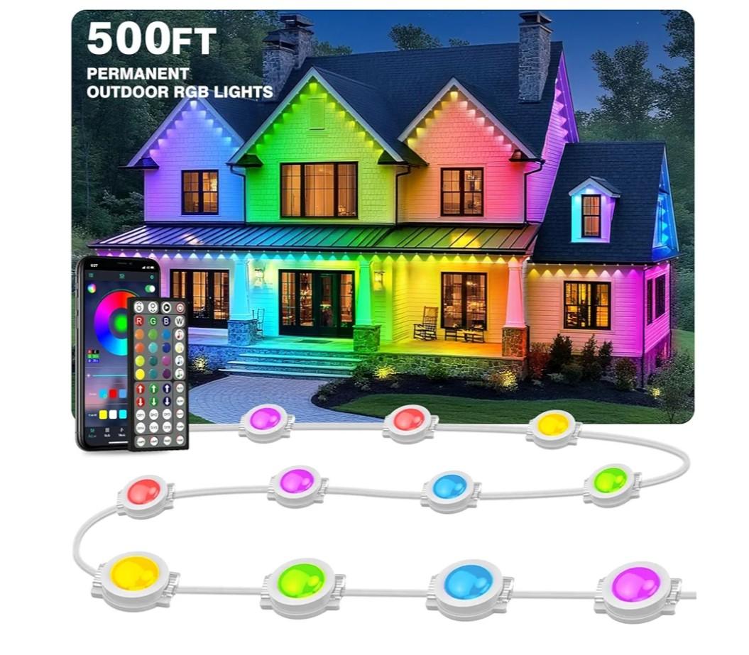 LITSOUL 500FT Permanent Outdoor Lights for House Waterproof, Smart RGB Eave LED Lighting with 16 Million Colors, IP67 Outdoor Strip Lights for Christmas Halloween Holiday Daily Decorations(500FT)