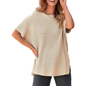 MARZXIN Womens Sweater Crewneck Short Sleeve Knit Pullover Tops Causal Oversized Lightweight Sweaters (S)