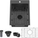 Dark Grey Drop In Single Bowl Kitchen Sink With Protective Bottom Grid Small Outdoor Rv Stainless Steel Sink For Kitchen (15 * 17 * 9in)