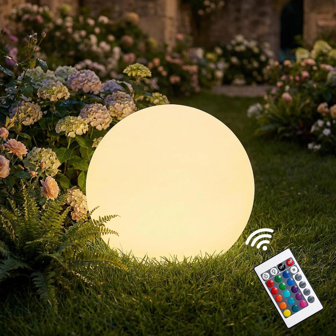 12 Inch Solar Ball Light, Solar Rechargeable Globe Light, 16 RGB Colors and Dimmable Globe Light with Remote,Decor for Patio, Garden, Yard, Beach, Pathway, Party Decorative Lighting