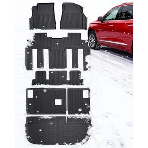 All Weather Floor Mats & Cargo Liner Custom Fit for Chevy Traverse 2009-2017 (Only Fits Captain's Chairs), Front 2nd Backrest Trunk Mats for Buick Enclave 2009-2017, TPE Anti-Slip Car Accessories
