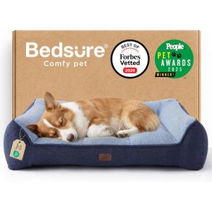 Bedsure SupportMax™ Orthopedic Dog Bed Medium Size Dog - Extra Thick Supportive Medium Dogs Beds with Waterproof Washable Cover, Comfort Pet Bed Sofa with Soft Sherpa and Nonskid Bottom, Blue, 35"