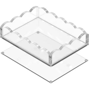 GRAHAM DESIGN Scalloped Acrylic Mini Tray with Magnetic Mat 5x7 or 4x6 Photo Display & Jewelry Organizer Tray, Anti-Slip Desktop Vanity Tray, Modern Home Office Decor Gift