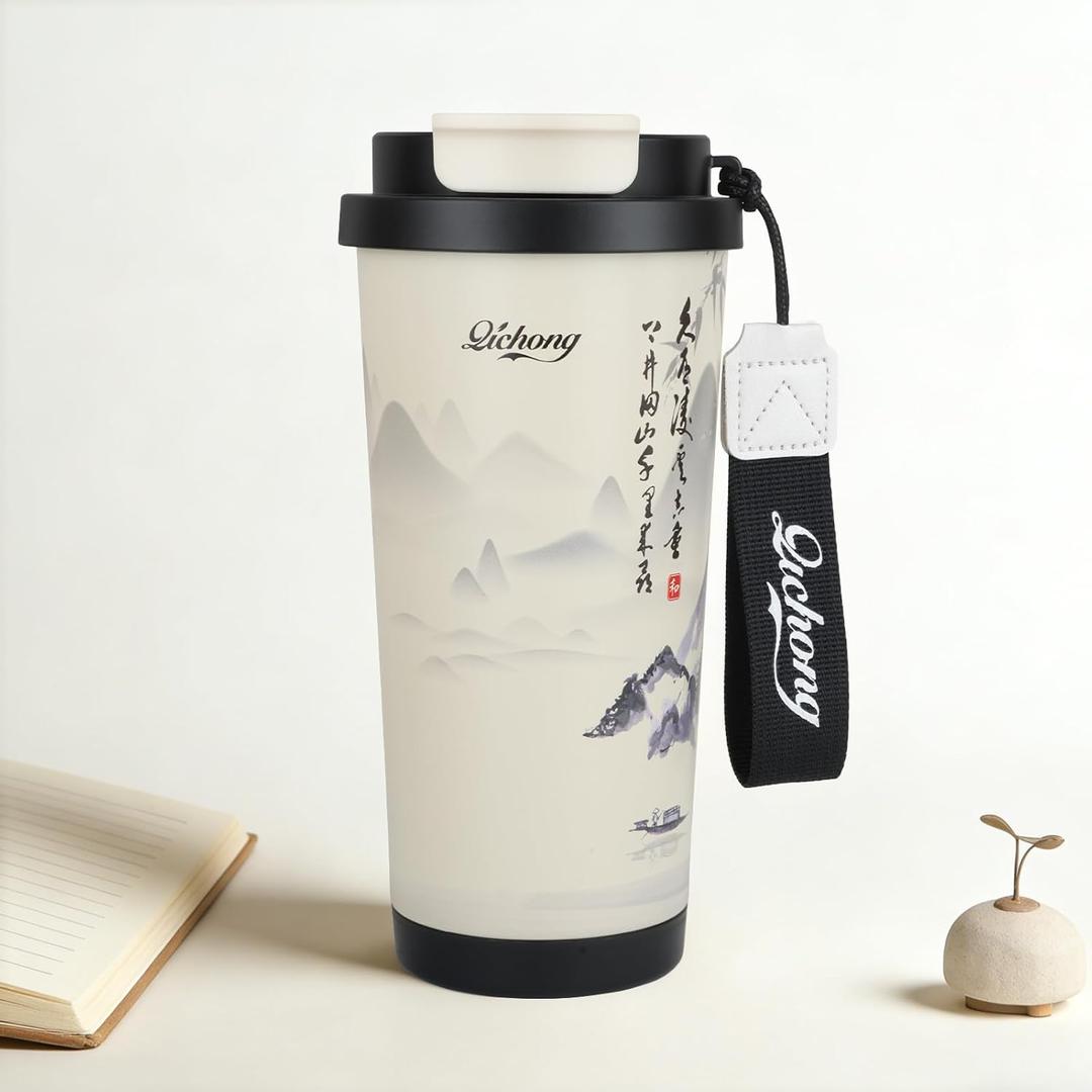 YCT Insulated Coffee Mug with Tea Strainer and Leak-Proof Design, Reusable Insulated Cup with Straw, 316 Stainless Steel Inner Liner Travel Mug for Hot and Cold Beverages