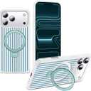 Striped Case for iPhone 17 Pro Max with Stand,6.9" T-Blue