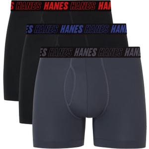 Hanes Men's Moves Performance Boxer Brief, Total Support Pouch, Regular/ Trunk/ Long Leg, 3-Pack, 4"