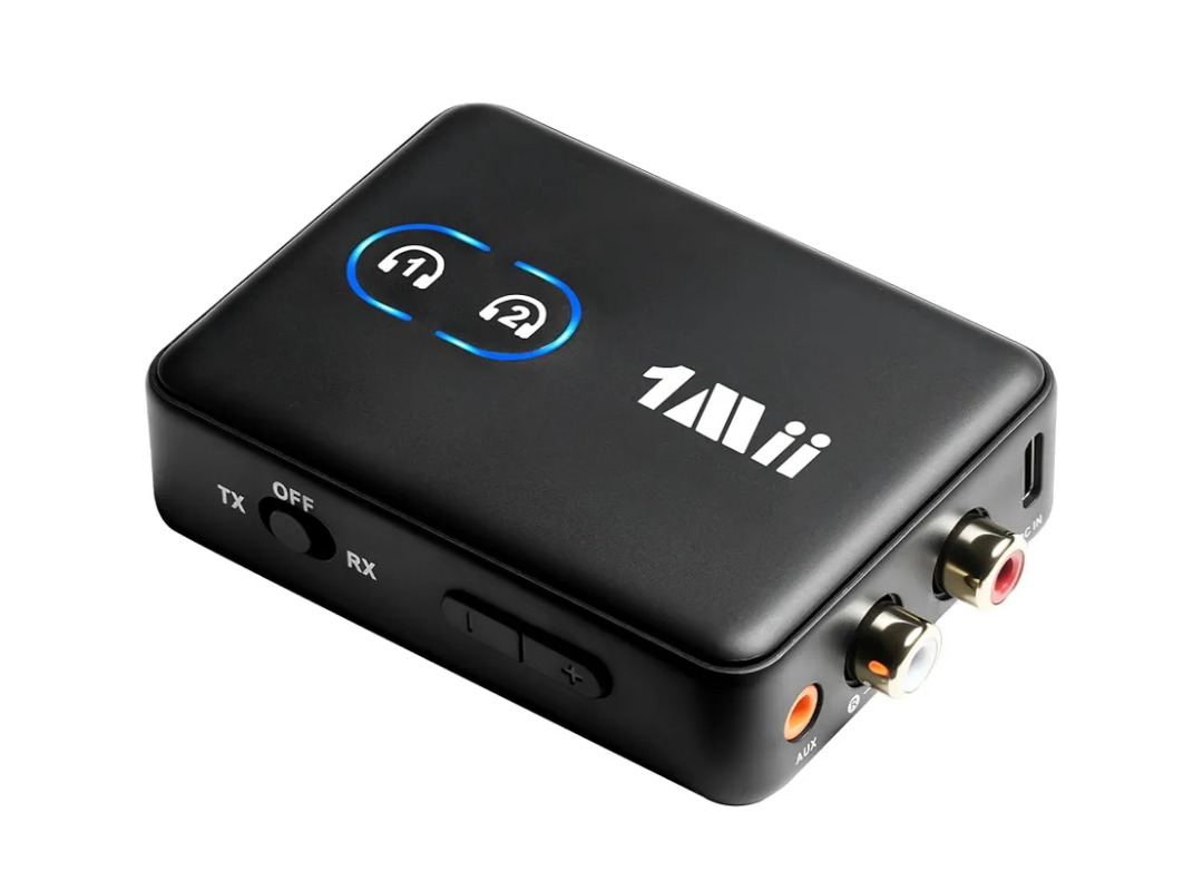 1Mii RCA Bluetooth 5.3 Adapter for TV, 3.5mm AUX Bluetooth Transmitter Receiver for 2 AirPods or Headphones, Home Stereo, Speakers, Projector, Treadmills, PC, with Volume Control, aptX Low Latency