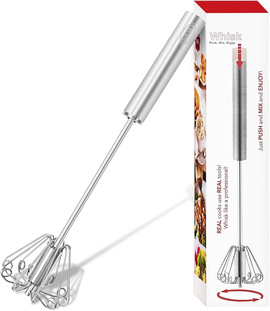 2 x Qukaka Hand mixer egg beater,stainless steel semi automatic whisk,egg spinner,wisking tool,whipped cream dispenser,easy whisks for cooking,Beating&Stirring(12in)