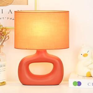 Lampwell LACIO Orange Small Table Lamp for Living Room as Bedside Table Lamp for Bedroom, Modern Ceramic Kids Night Table Lamp, 8.66×4.53×H11.81IN, Bulb Excluded