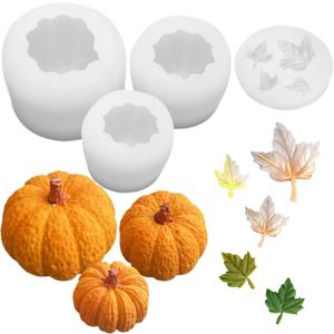 2 x 4 Pack Halloween Candle Molds, Multistyle Size Pumpkin Silicone Molds and Maple Leaf Mold for Candle Making Resin Soap Casting, 3D Creative Molds for All Saints' Day Thanksgiving Gifts