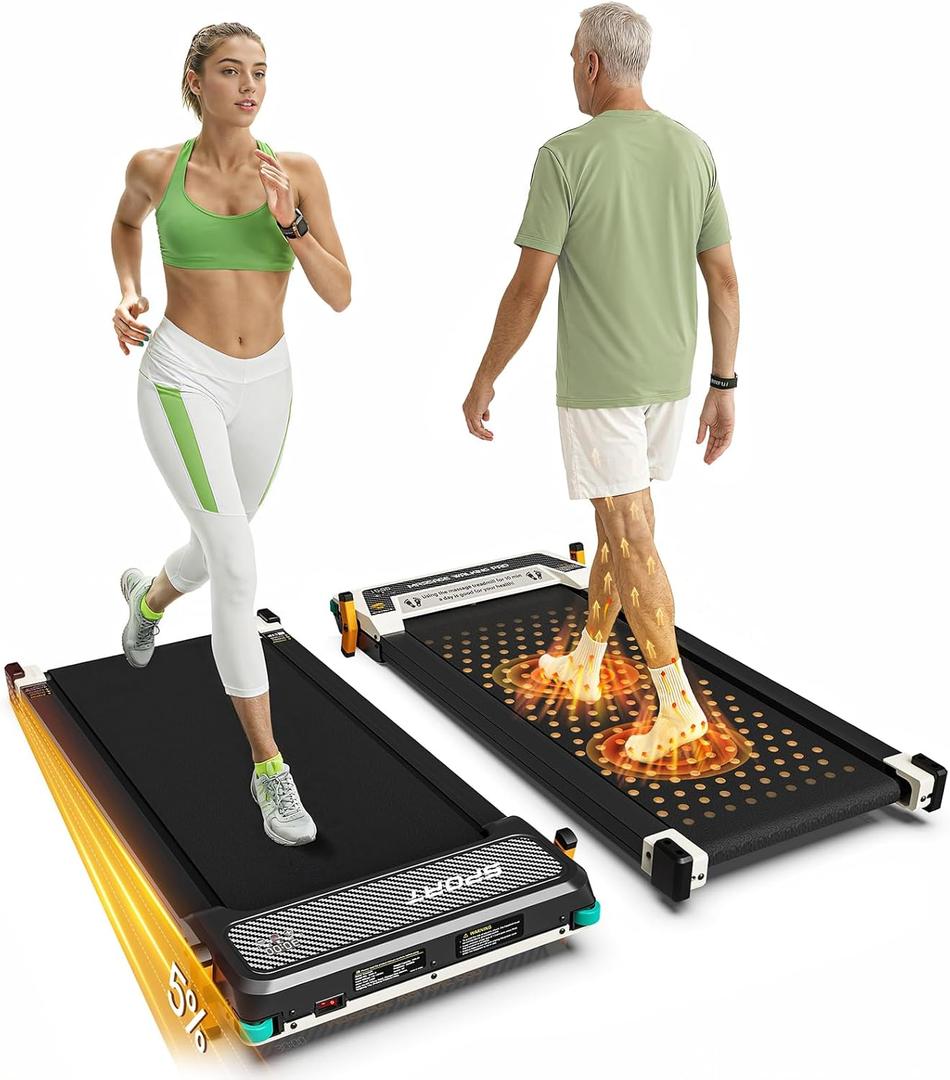 2 Side Walking Pad Treadmill with Incline Massage Function, 2 in 1 Under Desk Treadmills Walking Pad and Foot Massager for Home/Office, Portable Treadmill with Remote Control LED Display (Black-No Handle Bar)