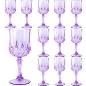 Plastic Wine Glasses, Plastic Goblets Vintage Style Cordial Unbreakable Drinking Glasses, Reusable Drinkware for Wedding Reception, Grand Event Party Supplies (12, Purple)