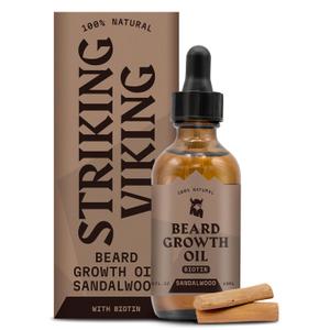 Striking Viking Beard Growth Oil with Biotin - 2 Fl Oz, 1 Pack, Sandalwood - Thickening, Conditioning Biotin Beard Growth Serum for Men with Argan & Jojoba Oil - Facial Hair Serum for Men