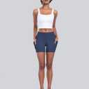 CHRLEISURE Womens Biker Yoga Shorts with Pockets: High Waisted Tummy Control Spandex Workout Athletic Gym Shorts 3 Packs Medium