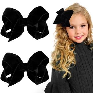 Oaoleer 2PCS 6inch Velvet Hair Bows Clips, Black Velvet Bows Hair Alligator Clips Hair Barrettes for Baby Girls Infants Toddlers Kids Teens Children