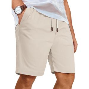 COOFANDY Mens Casual Shorts Cotton Elastic Waist Shorts Drawstring Summer Beach Shorts (Beige, M)