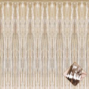 Champagne Gold Foil Fringe Curtain Backdrop, 4 Pack, 3.2Ft x 9.8Ft, Polyester (Mylar), for Party, Photo Booth Props, Birthday, Wedding, Christmas Decoration Supplies