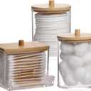 Tbestmax Qtips Holder Bathroom Container, 10/7 OZ Cotton Ball/Swabs Dispenser, Apothecary Jar Organizer for Storage Wood Lids