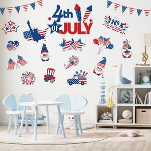 Harloon 62 Pcs 4th of July Paper Cutouts with Adhesive Dots Patriotic Bulletin Board Decor American Flag Paper Cut Outs Independence Day Gnomes Cutouts for Home Classroom Memorial Day Party Decor