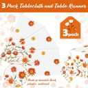 Ganeen 3 Pcs Fall Floral Tablecloth Autumn Tablecloths Disposable Plastic Table Cloth Watercolor Wildflower Table Cover Rectangle for Harvest Thanksgiving Wedding Birthday Party Decor, 108 x 54 Inch