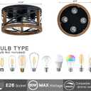 Farmhouse Light Fixtures, 4-Light Round Flush Mount Ceiling Light with Wood and Metal Frame, Black Rustic Ceiling Light for Hallway, Entryway, Bedroom, Kitchen