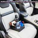 Car Front Seat Organizer with Compartment,Center Console Organizer,Car Armrest Storage Box,Back Seat Cup Holder Tray,Between Seat Small Caddy with Phone Holder for Truck,SUV,Van (Black)