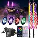 Kemimoto 2PCS 3FT Universal LED Whip Light and 4 PCS Rock Lights Combo