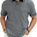 Men's Casual Short Sleeve Polo Shirts Classic Button Summer Collared Golf Top T-Shirt with Pocket (S)