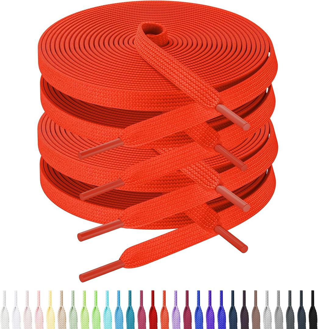 2 Pairs Flat Shoe Laces for Sneakers, 5/16" Wide Shoelaces for Sneakers in 27 Colors, Multiple Lengths for People