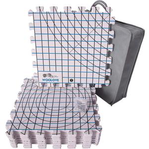 Blocking Mats for Wet and Steam Blocking with Grids and Radial Circles for Curved Projects - 1 cm Thickness - Set of 9 Marked with Numbers Includes 50 t pins and Storage Bag