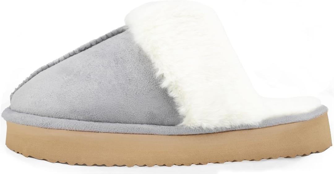 Platform Slippers for Women Memory Foam,Fluffy Comfy Soft Warm Slippers for Women,Slip On Plush Bedroom Shoes Women Indoor and Outdoor with Thick Sole Chestnut,black,gren,gray (6.5-7 Women/5.5-6 Men, Grey)