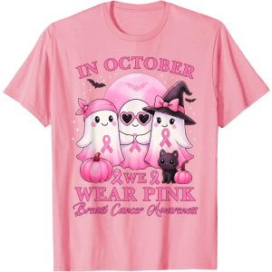 in October We Wear Pink Ghost Squad Breast Cancer Awareness TShirt M