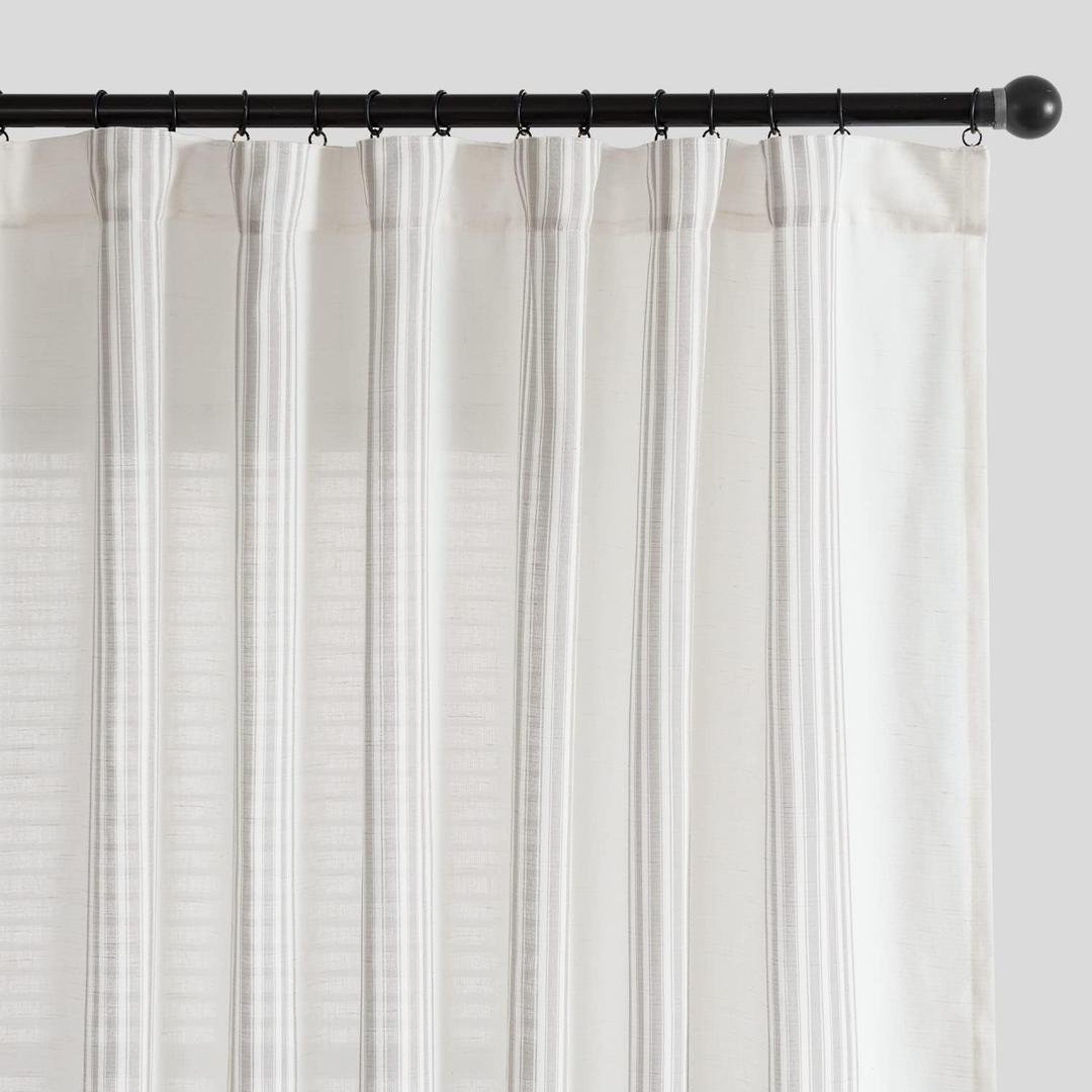 jinchan Striped Linen Curtains 84 Inch Long for Living Room Grey Stripe Semi Sheer Back Tab Light Filtering Modern Farmhouse Gray Drapes for Bedroom Window Curtain Set 2 Panels