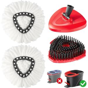 4-in-1 Mop Heads Replacements for O Cedar EasyWring 1 Tank System, Includes 1 Base | 1 Scrub Brush Head | 2 Spin Mop Heads, Full Set Mop Replace Heads for Cleaning Home, Bathroom & Kitchen