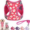 Step in Dog Harness and Leash Set, Flower Adjustable Easy Walk Puppy Harnesses, Soft Mesh Pet Vest Harness Small Size Dog Adjustable No Pull Dog Harness for Dogs(Rose red, S)