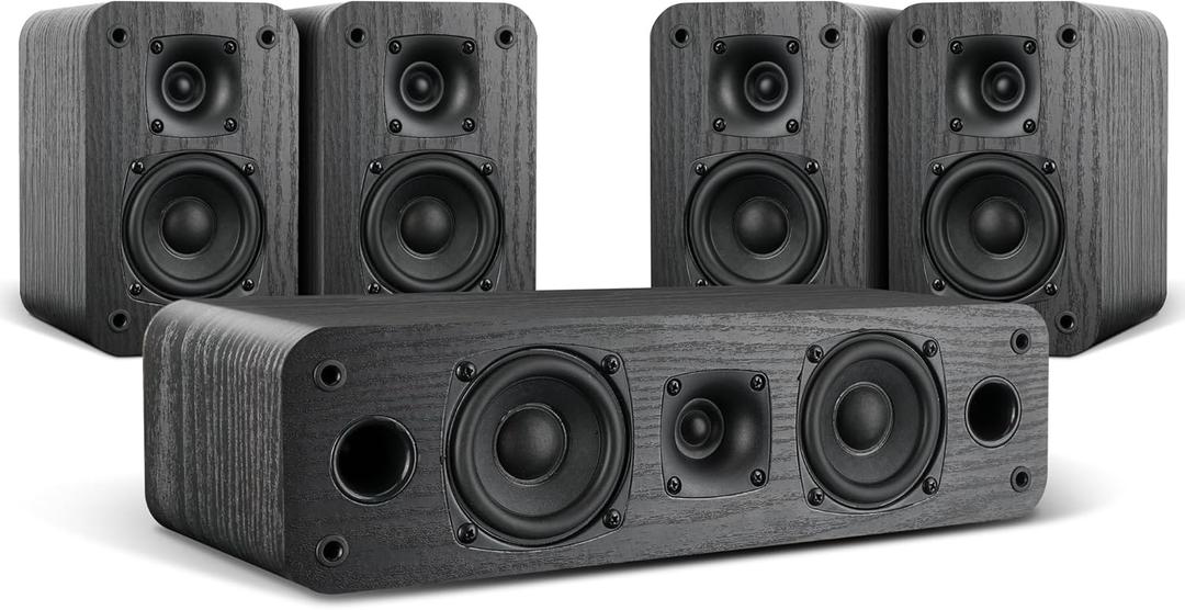 Saiyin 5.0 Home Theater System, 230w Peak Power HiFi Surround Sound Speakers with Stereo Surround Sound and Classic Rretro Wood Grain for TV/PC, Passive, Amplifier Required (Cable Not Included)