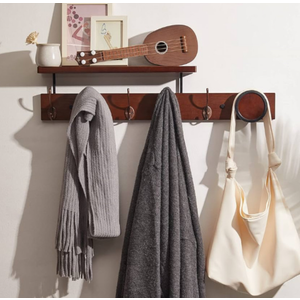 UWAET Coat Rack Wall Mounted with Shelf 27.5 Inch Length Wall Hanging Shelf Bamboo Coat Hooks with 6 Hooks for Entrance, Living Room,Bedroom, Bathroom (6 Hooks)