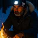 LED Beanie Hat with Rechargeable Headlight & Rear Red Light, 3 Modes, USB Charging, Warm Winter Cap with USA Logo (Black)