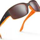 KastKing Skidaway Polarized Sport Sunglasses for Men and Women,Ideal for Driving Fishing Cycling and Running,UV Protection (Color: Frame: Matte Orange Blackout / Lens: Copper Base - White Steel Mirror)